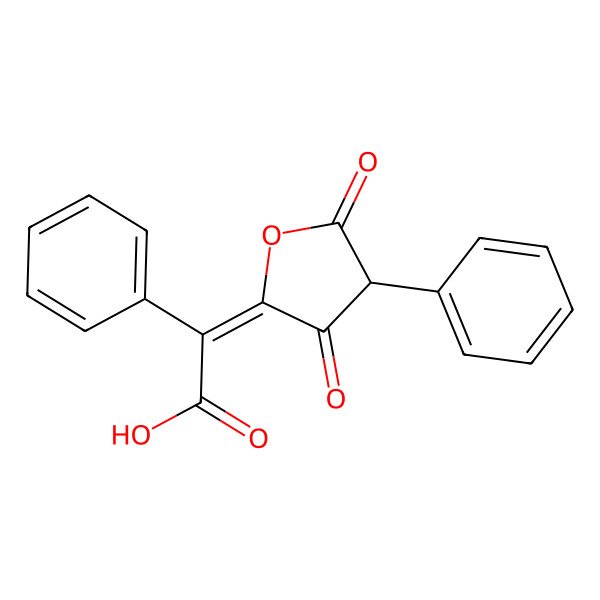 2D Structure of (2E)-2-[(4R)-3,5-dioxo-4-phenyloxolan-2-ylidene]-2-phenylacetic acid