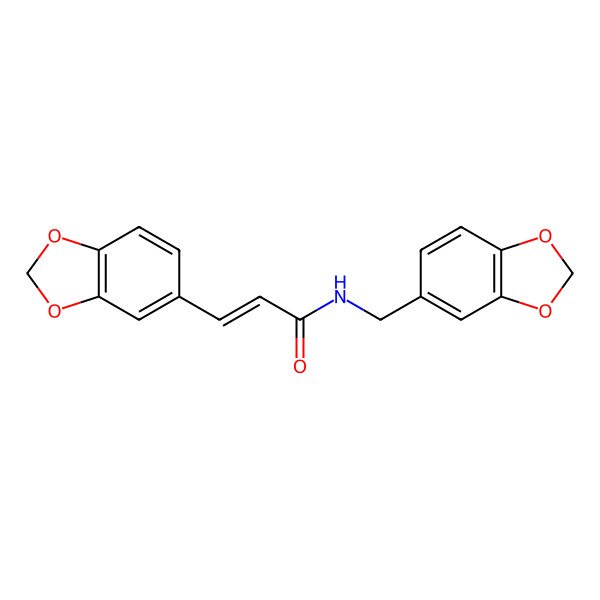 2D Structure of (2E)-3-(1,3-benzodioxol-5-yl)-N-(1,3-benzodioxol-5-ylmethyl)prop-2-enamide 2D Structure of (2E)-3-(1,3-benzodioxol-5-yl)-N-(1,3-benzodioxol-5-ylmethyl)prop-2-enamide
