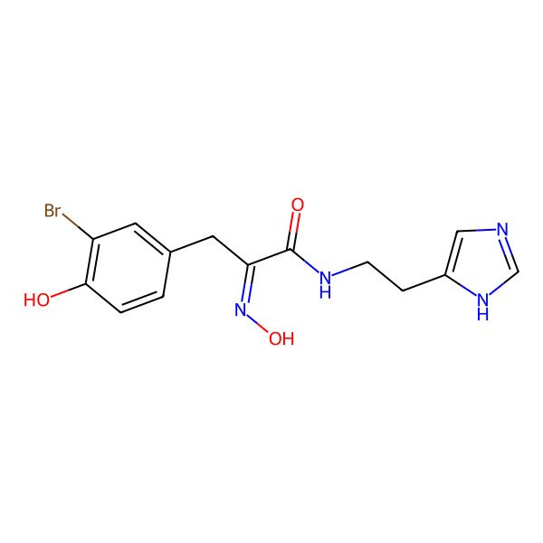 2D Structure of (2E)-3-(3-bromo-4-hydroxyphenyl)-2-hydroxyimino-N-[2-(1H-imidazol-5-yl)ethyl]propanamide
