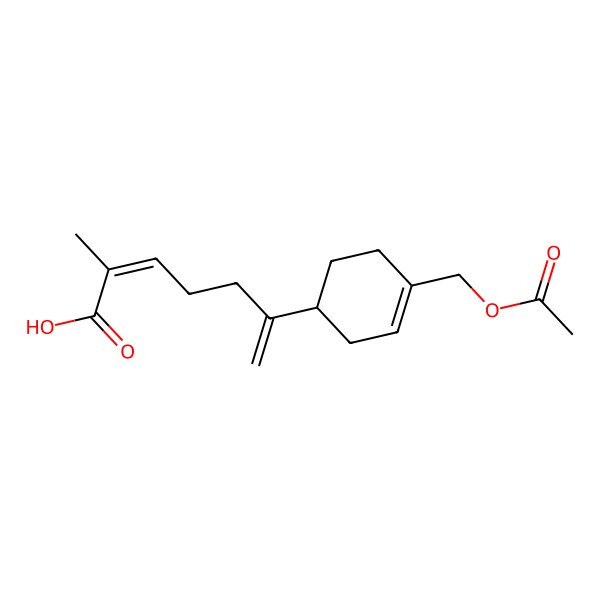2D Structure of (2E)-6-[(1R)-4-(acetyloxymethyl)cyclohex-3-en-1-yl]-2-methylhepta-2,6-dienoic acid