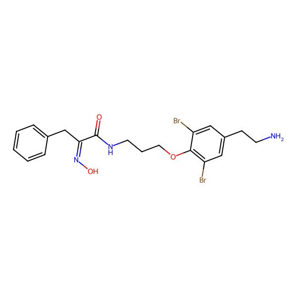2D Structure of (2E)-N-[3-[4-(2-aminoethyl)-2,6-dibromophenoxy]propyl]-2-hydroxyimino-3-phenylpropanamide