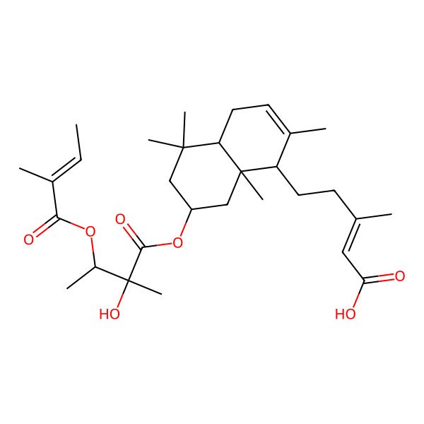 2D Structure of (Z)-5-[(1R,4aS,7S,8aS)-7-[(2S,3R)-2-hydroxy-2-methyl-3-[(Z)-2-methylbut-2-enoyl]oxybutanoyl]oxy-2,5,5,8a-tetramethyl-1,4,4a,6,7,8-hexahydronaphthalen-1-yl]-3-methylpent-2-enoic acid