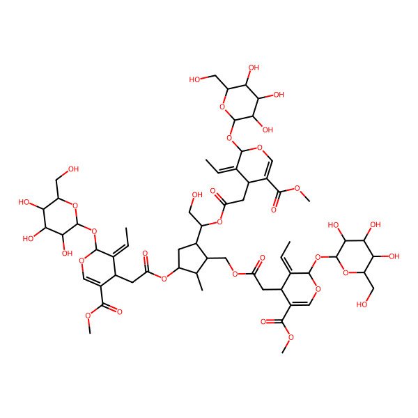 2D Structure of methyl 5-ethylidene-4-[2-[[3-[2-[3-ethylidene-5-methoxycarbonyl-2-[3,4,5-trihydroxy-6-(hydroxymethyl)oxan-2-yl]oxy-4H-pyran-4-yl]acetyl]oxy-5-[1-[2-[3-ethylidene-5-methoxycarbonyl-2-[3,4,5-trihydroxy-6-(hydroxymethyl)oxan-2-yl]oxy-4H-pyran-4-yl]acetyl]oxy-2-hydroxyethyl]-2-methylcyclopentyl]methoxy]-2-oxoethyl]-6-[3,4,5-trihydroxy-6-(hydroxymethyl)oxan-2-yl]oxy-4H-pyran-3-carboxylate