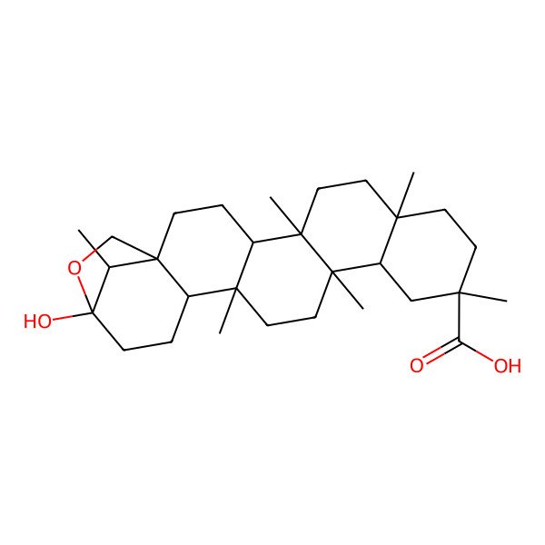 2D Structure of 21-Hydroxy-5,8,11,14,17,24-hexamethyl-22-oxahexacyclo[19.2.1.01,18.04,17.05,14.08,13]tetracosane-11-carboxylic acid