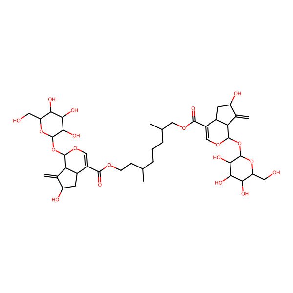 2D Structure of [(3R,7S)-8-[(1S,4aS,6R,7aS)-6-hydroxy-7-methylidene-1-[(2R,3S,4R,5R,6S)-3,4,5-trihydroxy-6-(hydroxymethyl)oxan-2-yl]oxy-4a,5,6,7a-tetrahydro-1H-cyclopenta[c]pyran-4-carbonyl]oxy-3,7-dimethyloctyl] (1S,4aS,6R,7aS)-6-hydroxy-7-methylidene-1-[(2R,3S,4R,5R,6S)-3,4,5-trihydroxy-6-(hydroxymethyl)oxan-2-yl]oxy-4a,5,6,7a-tetrahydro-1H-cyclopenta[c]pyran-4-carboxylate