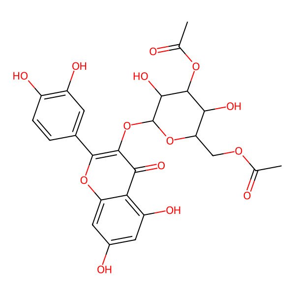 2D Structure of [(2R,3S,4S,5R,6S)-4-acetyloxy-6-[2-(3,4-dihydroxyphenyl)-5,7-dihydroxy-4-oxochromen-3-yl]oxy-3,5-dihydroxyoxan-2-yl]methyl acetate