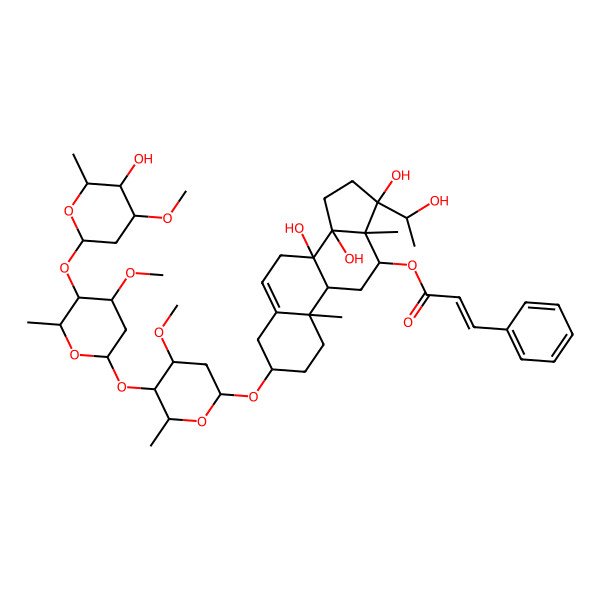 2D Structure of [8,14,17-Trihydroxy-17-(1-hydroxyethyl)-3-[5-[5-(5-hydroxy-4-methoxy-6-methyloxan-2-yl)oxy-4-methoxy-6-methyloxan-2-yl]oxy-4-methoxy-6-methyloxan-2-yl]oxy-10,13-dimethyl-1,2,3,4,7,9,11,12,15,16-decahydrocyclopenta[a]phenanthren-12-yl] 3-phenylprop-2-enoate