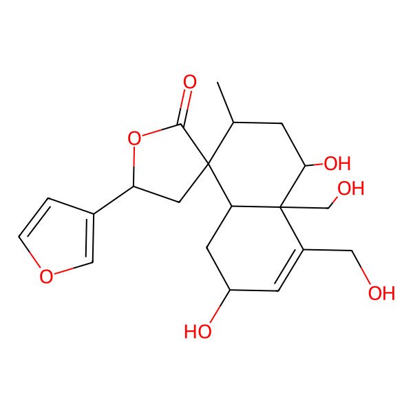 2D Structure of 5'-(Furan-3-yl)-1,6-dihydroxy-8,8a-bis(hydroxymethyl)-3-methylspiro[1,2,3,4a,5,6-hexahydronaphthalene-4,3'-oxolane]-2'-one