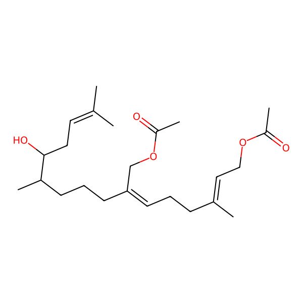 2D Structure of [(2E,11S,12R)-7-(acetyloxymethyl)-12-hydroxy-3,11,15-trimethylhexadeca-2,6,14-trienyl] acetate