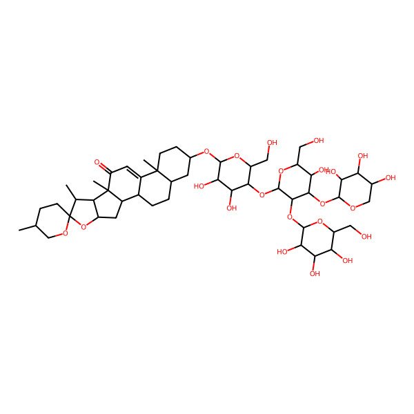 2D Structure of 16-[3,4-Dihydroxy-5-[5-hydroxy-6-(hydroxymethyl)-3-[3,4,5-trihydroxy-6-(hydroxymethyl)oxan-2-yl]oxy-4-(3,4,5-trihydroxyoxan-2-yl)oxyoxan-2-yl]oxy-6-(hydroxymethyl)oxan-2-yl]oxy-5',7,9,13-tetramethylspiro[5-oxapentacyclo[10.8.0.02,9.04,8.013,18]icos-11-ene-6,2'-oxane]-10-one