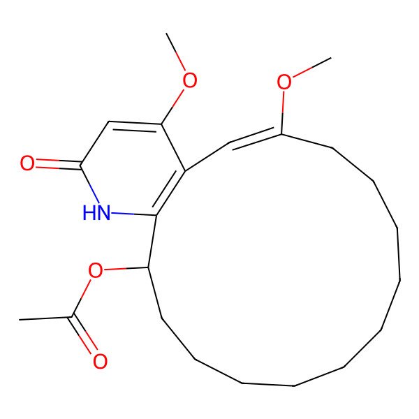 2D Structure of [(2E,14R)-3,19-dimethoxy-17-oxo-16-azabicyclo[13.4.0]nonadeca-1(15),2,18-trien-14-yl] acetate