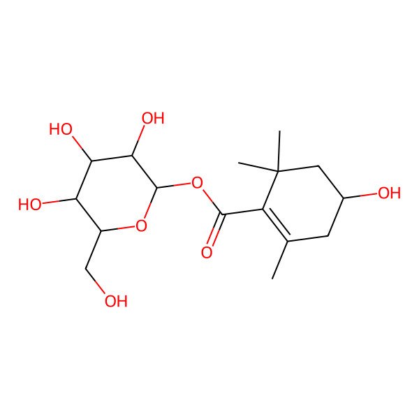 2D Structure of [(2S,3R,4S,5S,6R)-3,4,5-trihydroxy-6-(hydroxymethyl)oxan-2-yl] (4R)-4-hydroxy-2,6,6-trimethylcyclohexene-1-carboxylate