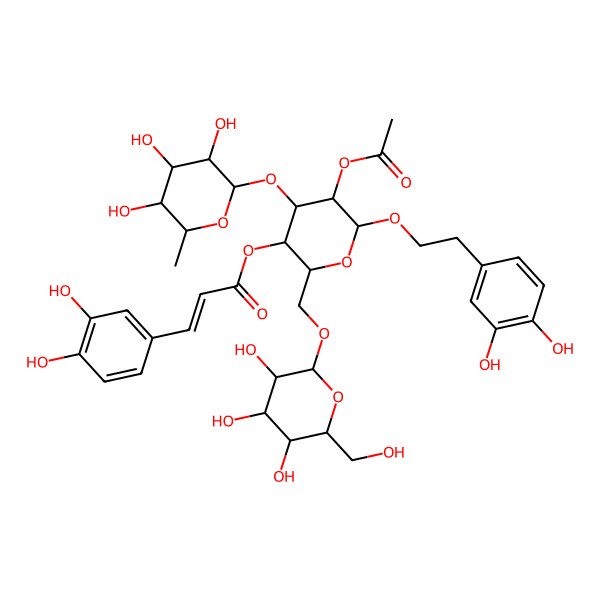2D Structure of [5-Acetyloxy-6-[2-(3,4-dihydroxyphenyl)ethoxy]-2-[[3,4,5-trihydroxy-6-(hydroxymethyl)oxan-2-yl]oxymethyl]-4-(3,4,5-trihydroxy-6-methyloxan-2-yl)oxyoxan-3-yl] 3-(3,4-dihydroxyphenyl)prop-2-enoate