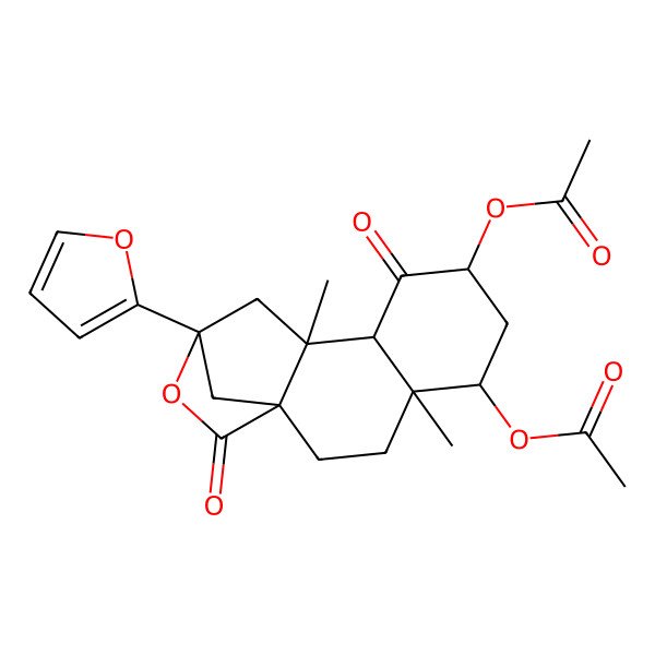 2D Structure of [5-Acetyloxy-12-(furan-2-yl)-4,10-dimethyl-8,14-dioxo-13-oxatetracyclo[10.2.1.01,10.04,9]pentadecan-7-yl] acetate