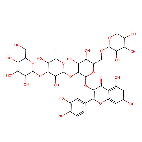 2D Structure of 3-[(2R,3S,4R,5S,6S)-3-[(2R,3S,4S,5R,6R)-3,5-dihydroxy-6-methyl-4-[(2R,3S,4R,5R,6S)-3,4,5-trihydroxy-6-(hydroxymethyl)oxan-2-yl]oxyoxan-2-yl]oxy-4,5-dihydroxy-6-[[(2R,3R,4R,5R,6S)-3,4,5-trihydroxy-6-methyloxan-2-yl]oxymethyl]oxan-2-yl]oxy-2-(3,4-dihydroxyphenyl)-5,7-dihydroxychromen-4-one