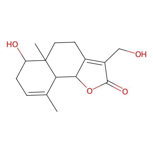 2D Structure of (5aR,6S,9aS,9bR)-6-hydroxy-3-(hydroxymethyl)-5a,9-dimethyl-4,5,6,7,9a,9b-hexahydrobenzo[g][1]benzofuran-2-one