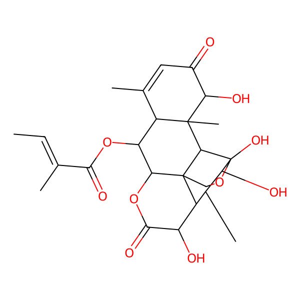 2D Structure of (4,5,8,17-Tetrahydroxy-6,14,18-trimethyl-9,16-dioxo-3,10-dioxapentacyclo[9.8.0.01,7.04,19.013,18]nonadec-14-en-12-yl) 2-methylbut-2-enoate