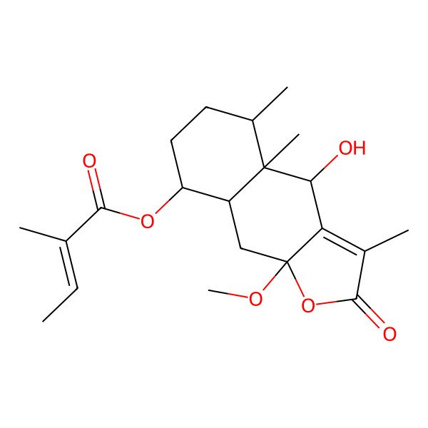 2D Structure of (4-hydroxy-9a-methoxy-3,4a,5-trimethyl-2-oxo-5,6,7,8,8a,9-hexahydro-4H-benzo[f][1]benzofuran-8-yl) 2-methylbut-2-enoate
