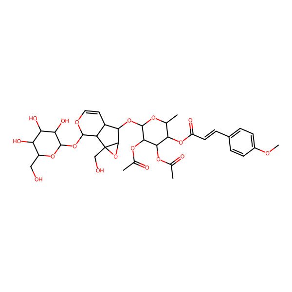 2D Structure of [(2S,3S,4R,5R,6S)-4,5-diacetyloxy-6-[[(1S,2S,4S,5S,6R,10S)-2-(hydroxymethyl)-10-[(2S,3R,4S,5S,6R)-3,4,5-trihydroxy-6-(hydroxymethyl)oxan-2-yl]oxy-3,9-dioxatricyclo[4.4.0.02,4]dec-7-en-5-yl]oxy]-2-methyloxan-3-yl] (Z)-3-(4-methoxyphenyl)prop-2-enoate