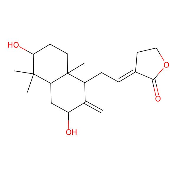 2D Structure of 3-[2-(3,6-dihydroxy-5,5,8a-trimethyl-2-methylidene-3,4,4a,6,7,8-hexahydro-1H-naphthalen-1-yl)ethylidene]oxolan-2-one