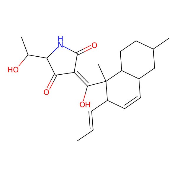 2D Structure of (3E,5S)-3-[[(1R,2R,4aR,6R,8aR)-1,6-dimethyl-2-[(E)-prop-1-enyl]-4a,5,6,7,8,8a-hexahydro-2H-naphthalen-1-yl]-hydroxymethylidene]-5-[(1R)-1-hydroxyethyl]pyrrolidine-2,4-dione