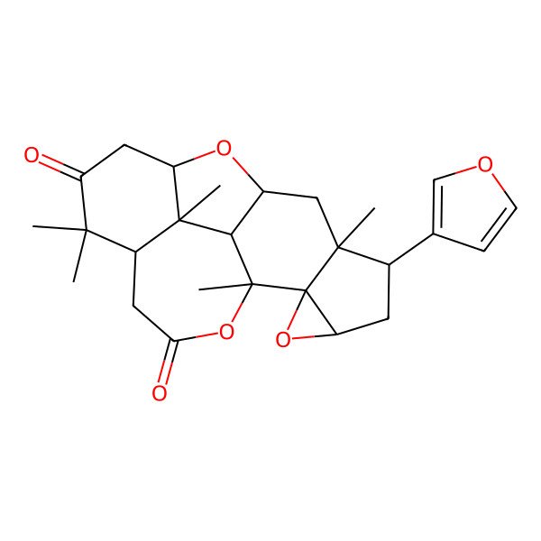 2D Structure of (1R,3S,4S,6R,9R,17S)-4-(furan-3-yl)-3,9,14,14,18-pentamethyl-7,10,20-trioxahexacyclo[15.2.1.03,8.06,8.09,19.013,18]icosane-11,15-dione