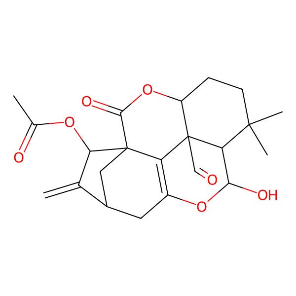 2D Structure of [(1S,2R,4R,8S,9R,13S,17S)-17-formyl-8-hydroxy-10,10-dimethyl-3-methylidene-15-oxo-7,14-dioxapentacyclo[7.6.2.11,4.06,16.013,17]octadec-6(16)-en-2-yl] acetate