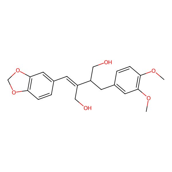 2D Structure of (2E,3R)-2-(1,3-benzodioxol-5-ylmethylidene)-3-[(3,4-dimethoxyphenyl)methyl]butane-1,4-diol