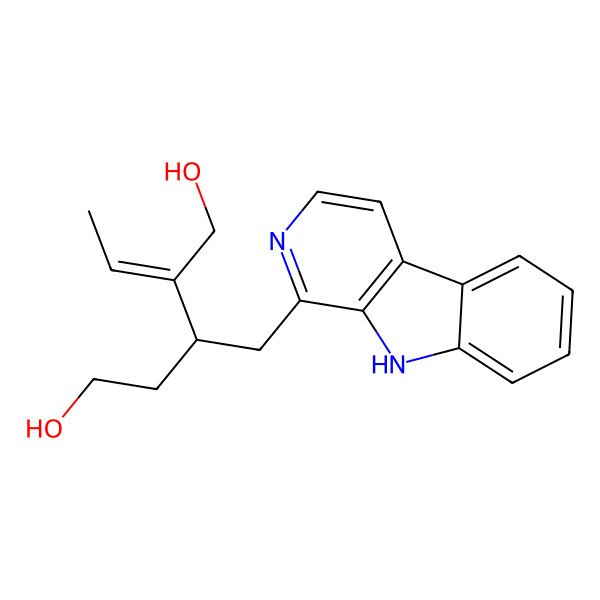 2D Structure of (2E,3R)-2-ethylidene-3-(9H-pyrido[3,4-b]indol-1-ylmethyl)pentane-1,5-diol