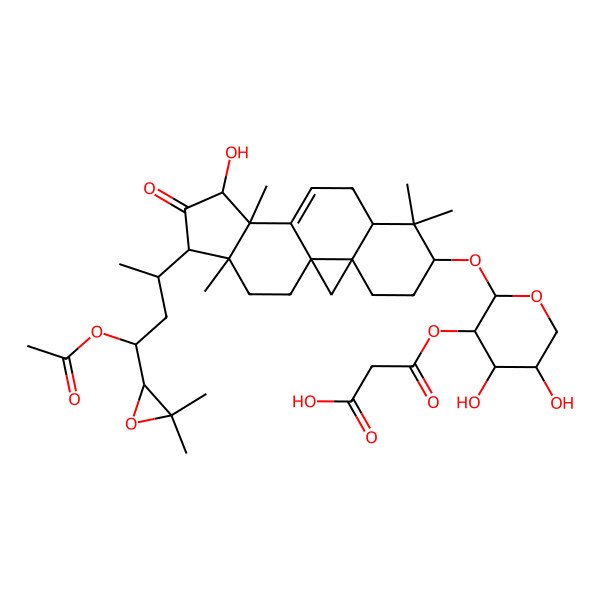 2D Structure of 3-[2-[[15-[4-Acetyloxy-4-(3,3-dimethyloxiran-2-yl)butan-2-yl]-13-hydroxy-7,7,12,16-tetramethyl-14-oxo-6-pentacyclo[9.7.0.01,3.03,8.012,16]octadec-10-enyl]oxy]-4,5-dihydroxyoxan-3-yl]oxy-3-oxopropanoic acid