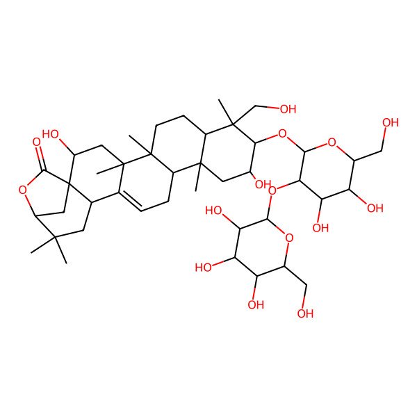 2D Structure of 10-[4,5-Dihydroxy-6-(hydroxymethyl)-3-[3,4,5-trihydroxy-6-(hydroxymethyl)oxan-2-yl]oxyoxan-2-yl]oxy-2,11-dihydroxy-9-(hydroxymethyl)-4,5,9,13,20,20-hexamethyl-22-oxahexacyclo[19.2.1.01,18.04,17.05,14.08,13]tetracos-16-en-23-one