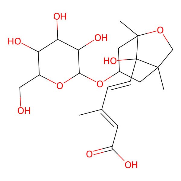 2D Structure of 5-[8-Hydroxy-1,5-dimethyl-3-[3,4,5-trihydroxy-6-(hydroxymethyl)oxan-2-yl]oxy-6-oxabicyclo[3.2.1]octan-8-yl]-3-methylpenta-2,4-dienoic acid