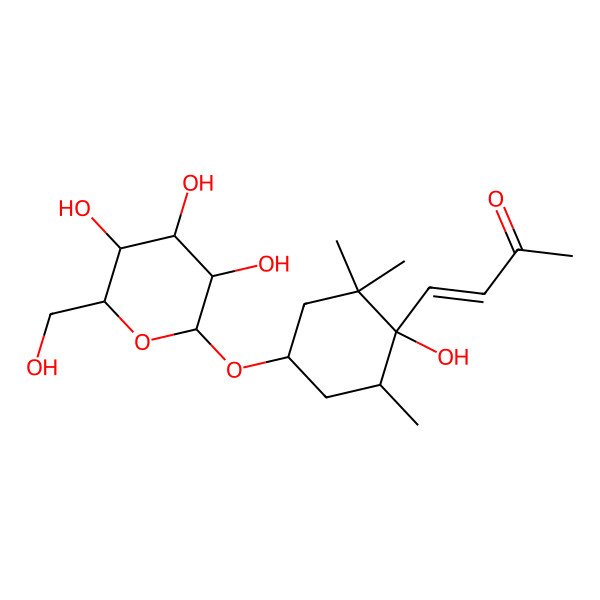 2D Structure of (E)-4-[(1S,4S,6R)-1-hydroxy-2,2,6-trimethyl-4-[(2R,3R,4S,5S,6R)-3,4,5-trihydroxy-6-(hydroxymethyl)oxan-2-yl]oxycyclohexyl]but-3-en-2-one