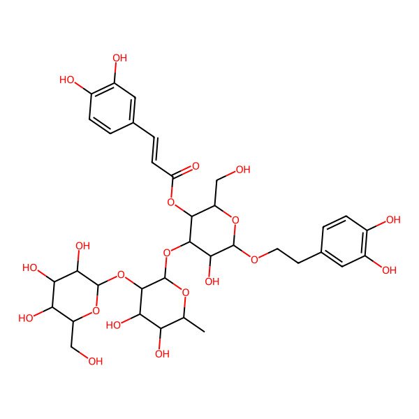 2D Structure of [4-[4,5-Dihydroxy-6-methyl-3-[3,4,5-trihydroxy-6-(hydroxymethyl)oxan-2-yl]oxyoxan-2-yl]oxy-6-[2-(3,4-dihydroxyphenyl)ethoxy]-5-hydroxy-2-(hydroxymethyl)oxan-3-yl] 3-(3,4-dihydroxyphenyl)prop-2-enoate