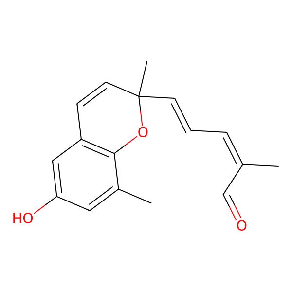 2D Structure of (2E,4E)-5-[(2S)-6-hydroxy-2,8-dimethylchromen-2-yl]-2-methylpenta-2,4-dienal
