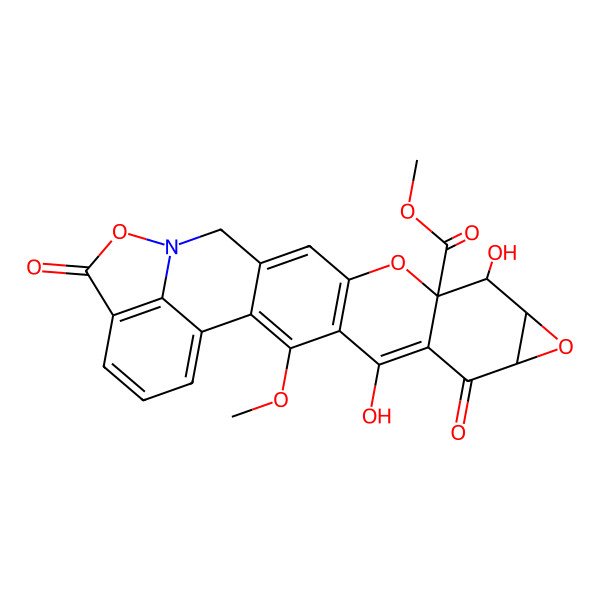 2D Structure of methyl (8R,10R,11S)-5,11-dihydroxy-3-methoxy-7,20-dioxo-9,13,19-trioxa-18-azaheptacyclo[16.6.1.02,16.04,14.06,12.08,10.021,25]pentacosa-1(24),2,4(14),5,15,21(25),22-heptaene-12-carboxylate