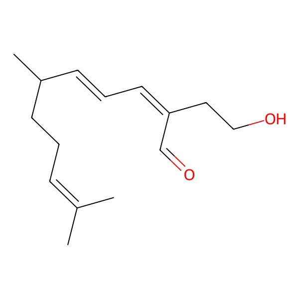 2D Structure of (2E,4E,6S)-2-(2-hydroxyethyl)-6,10-dimethylundeca-2,4,9-trienal