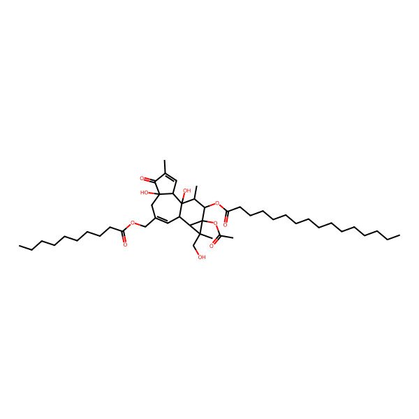2D Structure of [13-Acetyloxy-8-(decanoyloxymethyl)-1,6-dihydroxy-12-(hydroxymethyl)-4,12,15-trimethyl-5-oxo-14-tetracyclo[8.5.0.02,6.011,13]pentadeca-3,8-dienyl] hexadecanoate