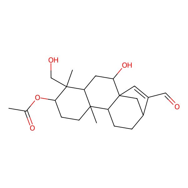 2D Structure of [(1R,2S,4S,5S,6R,9S,10S,13R)-14-formyl-2-hydroxy-5-(hydroxymethyl)-5,9-dimethyl-6-tetracyclo[11.2.1.01,10.04,9]hexadec-14-enyl] acetate