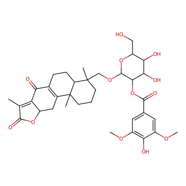 2D Structure of [(2S,3S,4R,5R,6S)-2-[[(4S,4aR,10aS,11bS)-4,8,11b-trimethyl-7,9-dioxo-1,2,3,4a,5,6,10a,11-octahydronaphtho[2,1-f][1]benzofuran-4-yl]methoxy]-4,5-dihydroxy-6-(hydroxymethyl)oxan-3-yl] 4-hydroxy-3,5-dimethoxybenzoate
