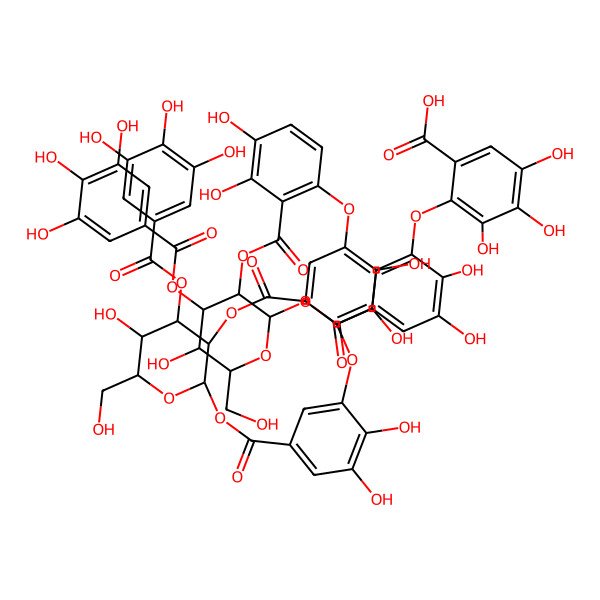 2D Structure of 2-[5-[3-[2,3-Dihydroxy-6-[[4,5,13,21,22-pentahydroxy-14-(hydroxymethyl)-9,18-dioxo-12-(3,4,5-trihydroxybenzoyl)oxy-2,10,15,17-tetraoxatetracyclo[17.3.1.03,8.011,16]tricosa-1(23),3,5,7,19,21-hexaen-6-yl]oxy]benzoyl]oxy-5-hydroxy-6-(hydroxymethyl)-4-(3,4,5-trihydroxybenzoyl)oxyoxan-2-yl]oxycarbonyl-2,3-dihydroxyphenoxy]-3,4,5-trihydroxybenzoic acid