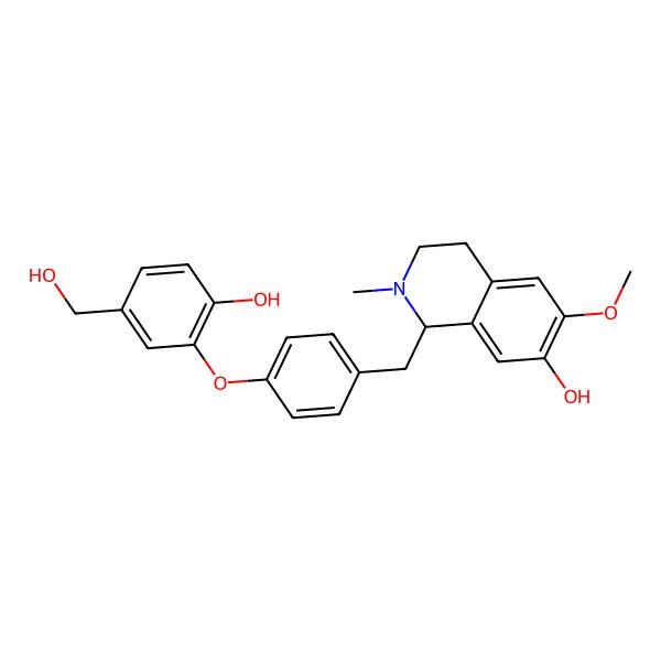 2D Structure of 1-[[4-[2-hydroxy-5-(hydroxymethyl)phenoxy]phenyl]methyl]-6-methoxy-2-methyl-3,4-dihydro-1H-isoquinolin-7-ol