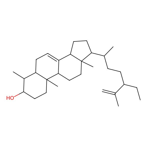 2D Structure of 17-(5-Ethyl-6-methylhept-6-en-2-yl)-4,10,13-trimethyl-2,3,4,5,6,9,11,12,14,15,16,17-dodecahydro-1H-cyclopenta(a)phenanthren-3-ol 2D Structure of 17-(5-Ethyl-6-methylhept-6-en-2-yl)-4,10,13-trimethyl-2,3,4,5,6,9,11,12,14,15,16,17-dodecahydro-1H-cyclopenta(a)phenanthren-3-ol