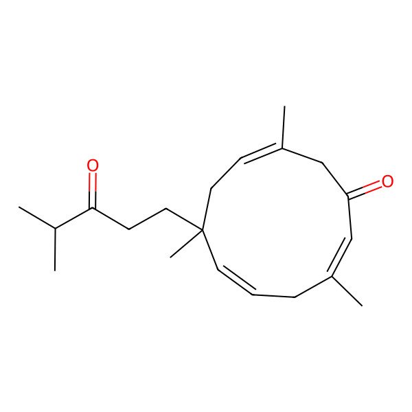 2D Structure of (2E,5E,7R,9E)-3,7,10-trimethyl-7-(4-methyl-3-oxopentyl)cycloundeca-2,5,9-trien-1-one 2D Structure of (2E,5E,7R,9E)-3,7,10-trimethyl-7-(4-methyl-3-oxopentyl)cycloundeca-2,5,9-trien-1-one