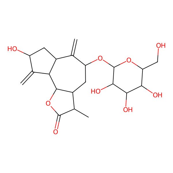 2D Structure of 8-hydroxy-3-methyl-6,9-dimethylidene-5-[3,4,5-trihydroxy-6-(hydroxymethyl)oxan-2-yl]oxy-3a,4,5,6a,7,8,9a,9b-octahydro-3H-azuleno[4,5-b]furan-2-one