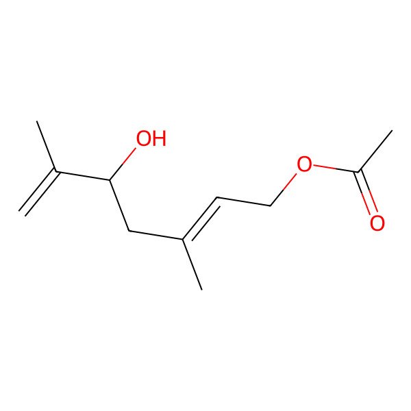 2D Structure of [(2E,5R)-5-hydroxy-3,6-dimethylhepta-2,6-dienyl] acetate