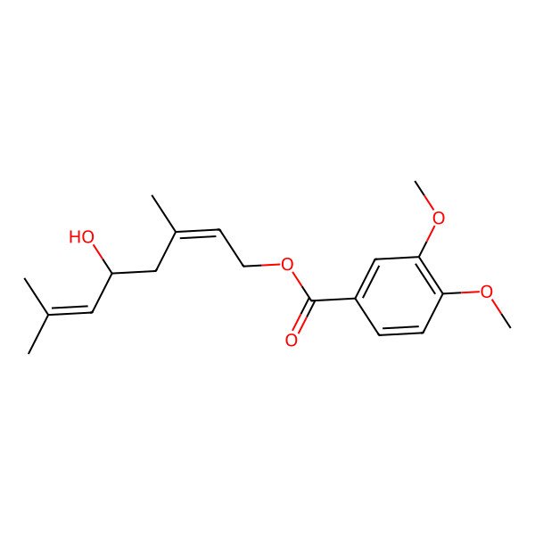 2D Structure of [(2E,5R)-5-hydroxy-3,7-dimethylocta-2,6-dienyl] 3,4-dimethoxybenzoate