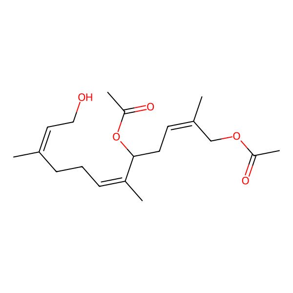 2D Structure of [(2E,5R,6E,10E)-5-acetyloxy-12-hydroxy-2,6,10-trimethyldodeca-2,6,10-trienyl] acetate