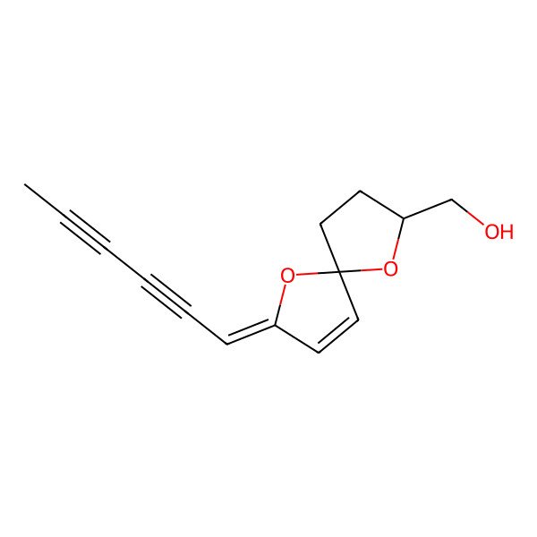 2D Structure of [(2E,5R,7R)-2-hexa-2,4-diynylidene-1,6-dioxaspiro[4.4]non-3-en-7-yl]methanol