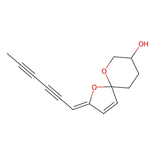 2D Structure of (2E,5R,8R)-2-hexa-2,4-diynylidene-1,10-dioxaspiro[4.5]dec-3-en-8-ol